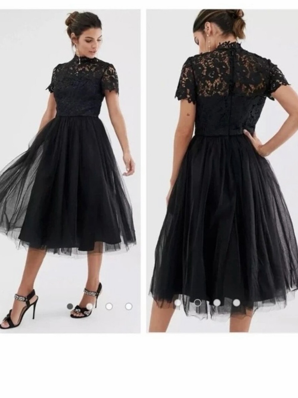 Chi Chi London Black Lace Midi Dress with Tulle Skirt